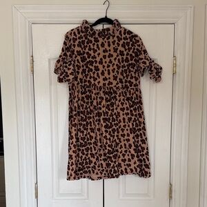 Leopard Print Bow Sleeve Dress